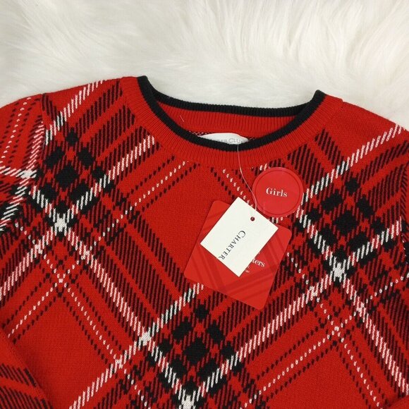 NWT CHARTER CLUB Fall Christmas Sweater Girls Size 5 Plaid Pullover Crew Neck - Picture 3 of 10